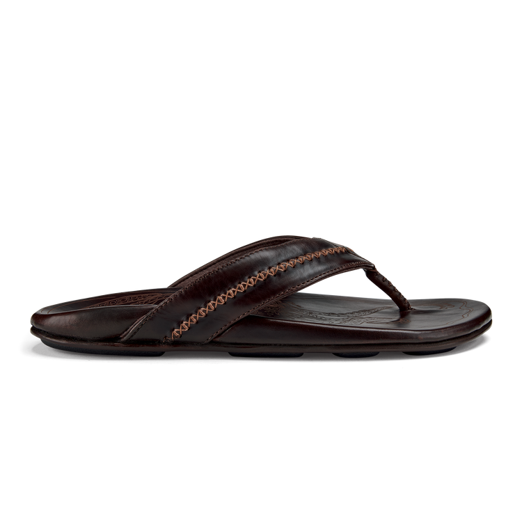 OluKai Men's Mea Ola Leather Sandals Dark Java/Dark Java - AllSportsWearUSA