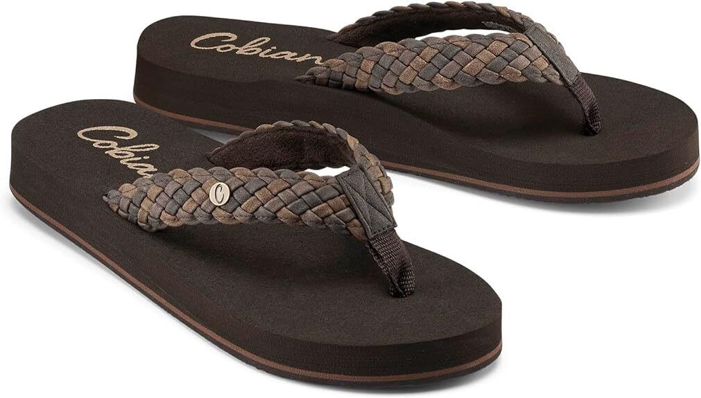 Cobian Women’s Braided Bounce Flip Flop Sandals – Cream Wedge With Medallion Accent BRB10-110