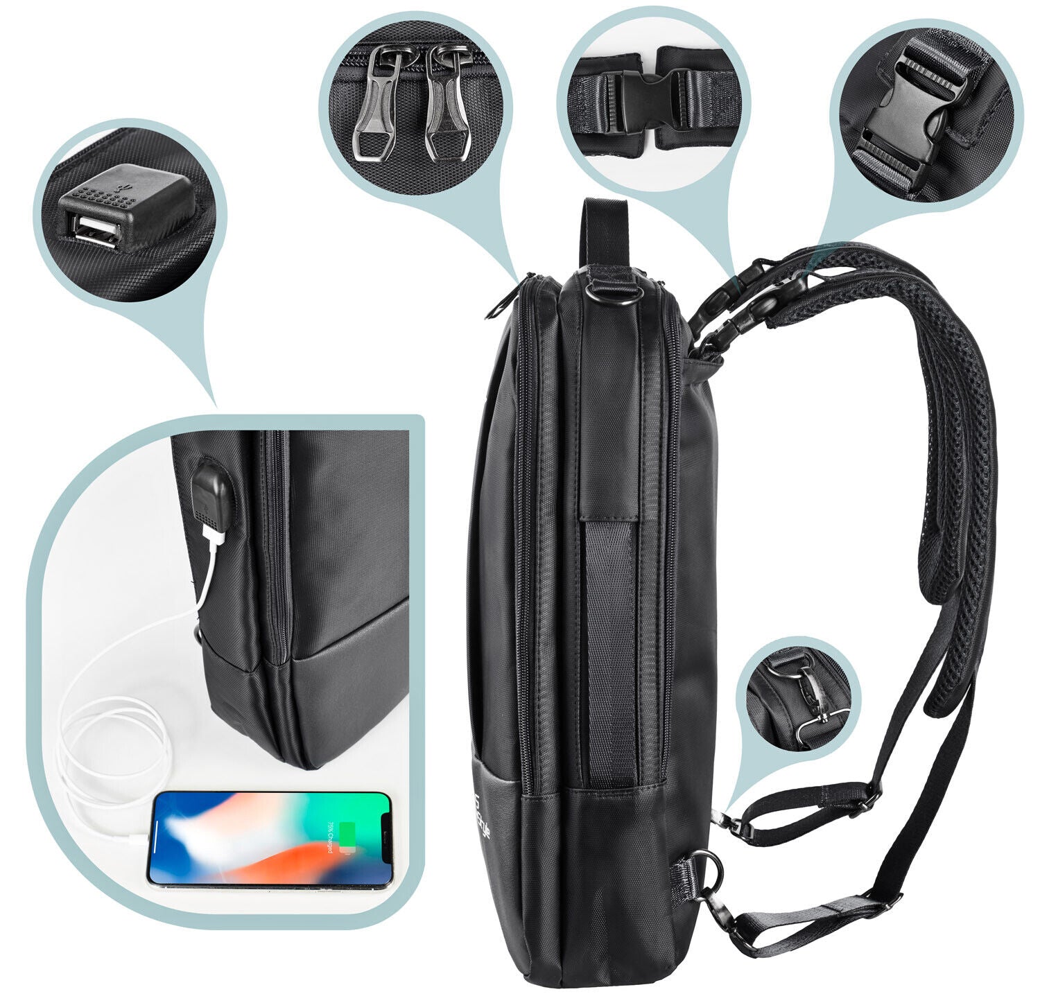 LS LifeStyle Leather 3 in 1 Backpack USB Professional Briefcase Waterproof Bag - AllSportsWearUSA