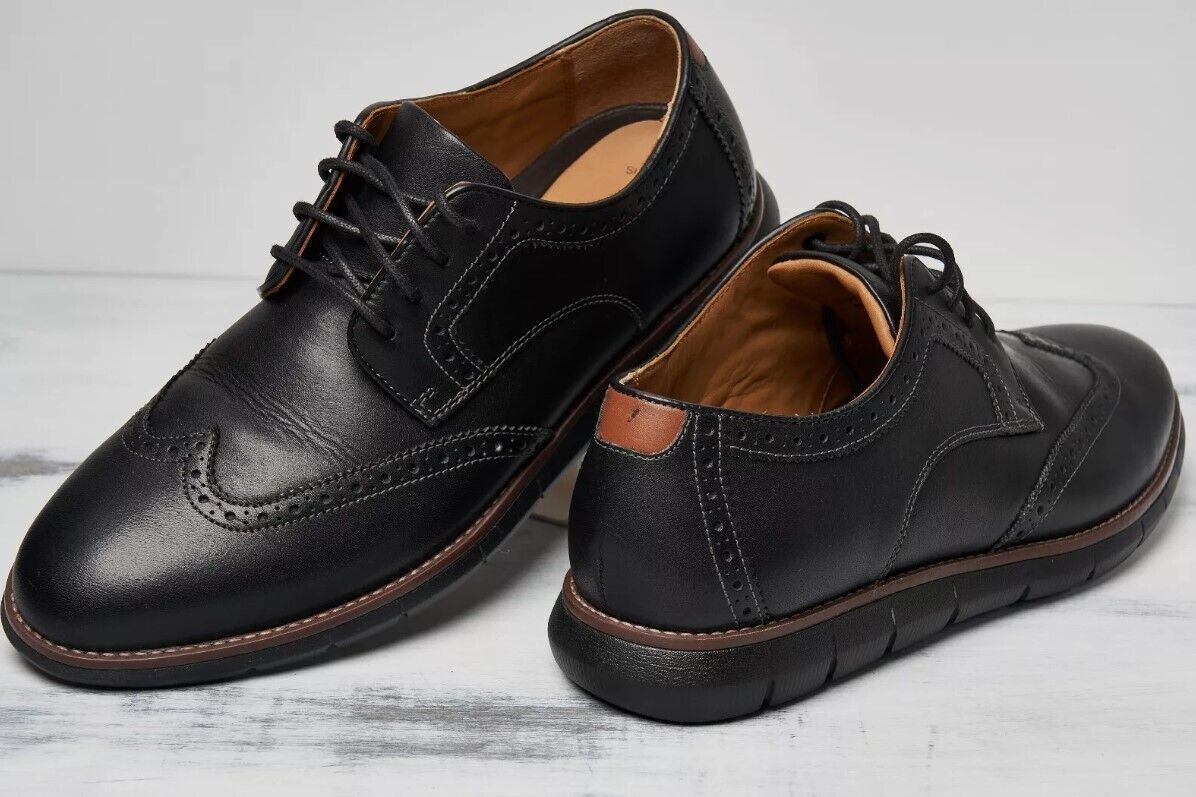 Johnston & Murphy Men's Holden Wingtip Dress Shoes Black Full Grain Leather 8.5 - AllSportsWearUSA