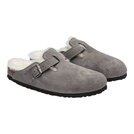 Birkenstock Boston Shearling Suede Leather  Stone Coin 1017651