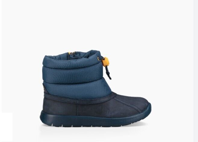 Ugg Puffer Boot Youth Navy Leather Waterproof Pull On Ankle 094485k Kids Size 1 - AllSportsWearUSA