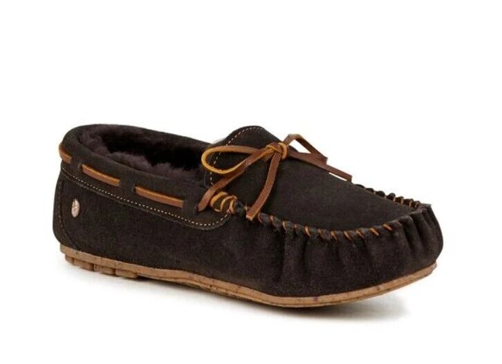 New EMU Australia Sheepskin Amity Moccasin W10555 -CHOCOLATE - AllSportsWearUSA