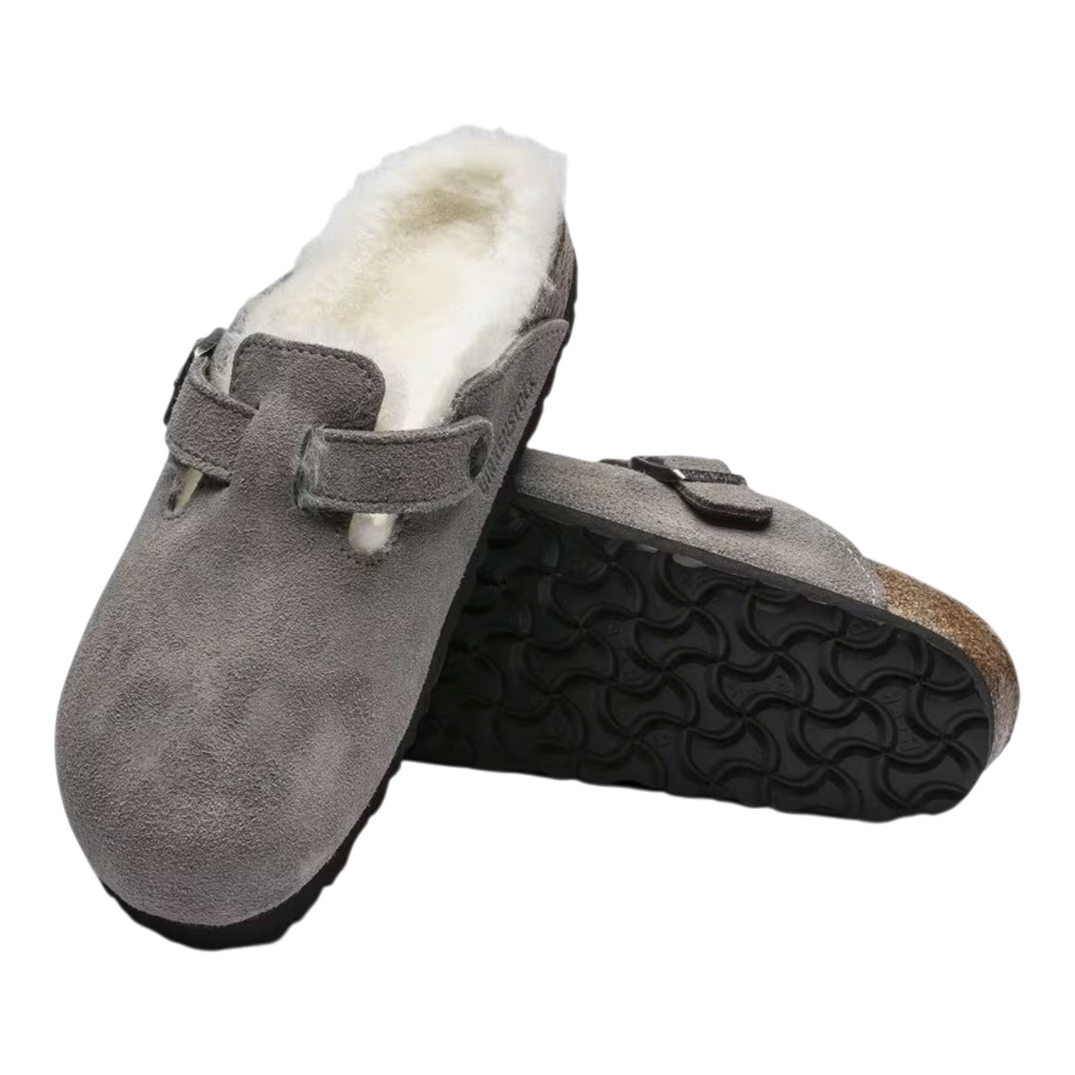 Birkenstock Boston Shearling Suede Leather  Stone Coin 1017651