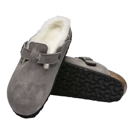 Birkenstock Boston Shearling Suede Leather  Stone Coin 1017651