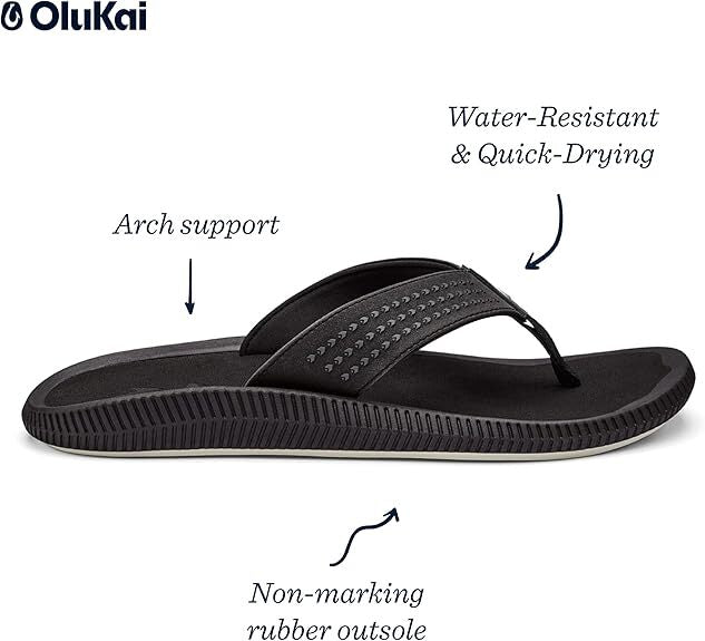 OLUKAI Ulele Men's Water Ready Beach Sandals 10435-4040 Black
