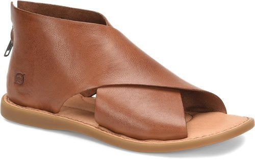 Born IWA Women's Camel Brown Leather Sandals Back Zip  F78006