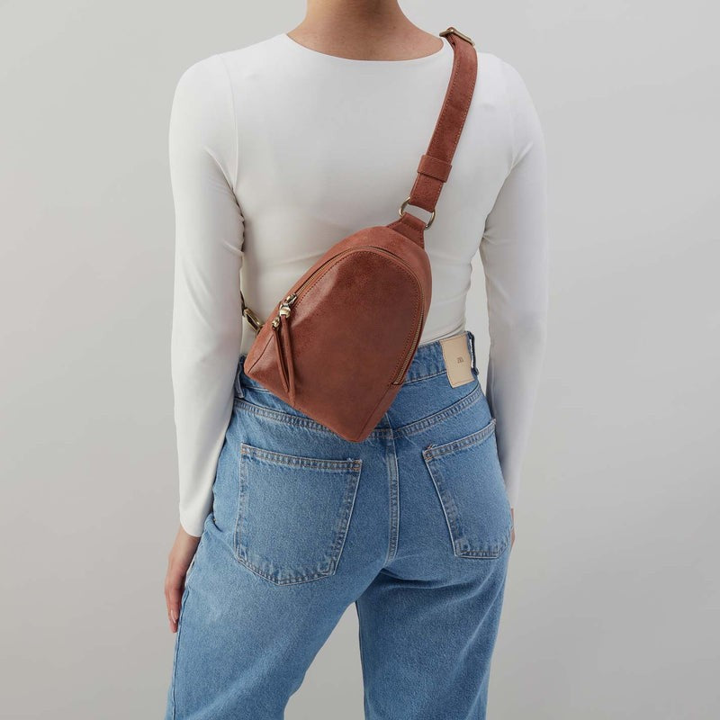 Hobo Women's Fern Sling Crossbody Buffed Leather Burnished Saddle