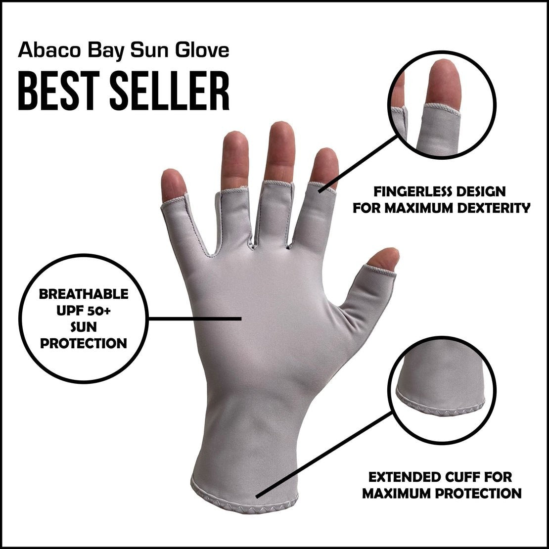 Glacier Outdoor Abaco Bay Sun Glove Unisex UV Protection Fingerless Summer
