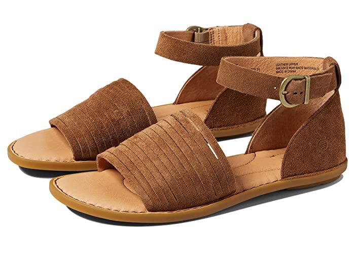 Born Brown Margot Sandals Boho Classic Flats Ankle Strap Brown Suede BR0034557