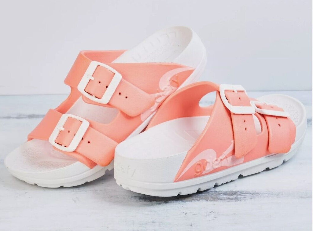 GDEFY WOMEN Orthotic Adjustable Recovery Slide Sandals UpBov White/Peach SIZE 7 - AllSportsWearUSA