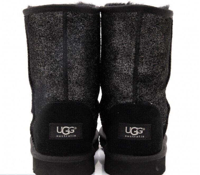 UGG Classic Glitter Boots Girls Size 5 Shoes 1000792 Black Silver Sparkle New - AllSportsWearUSA