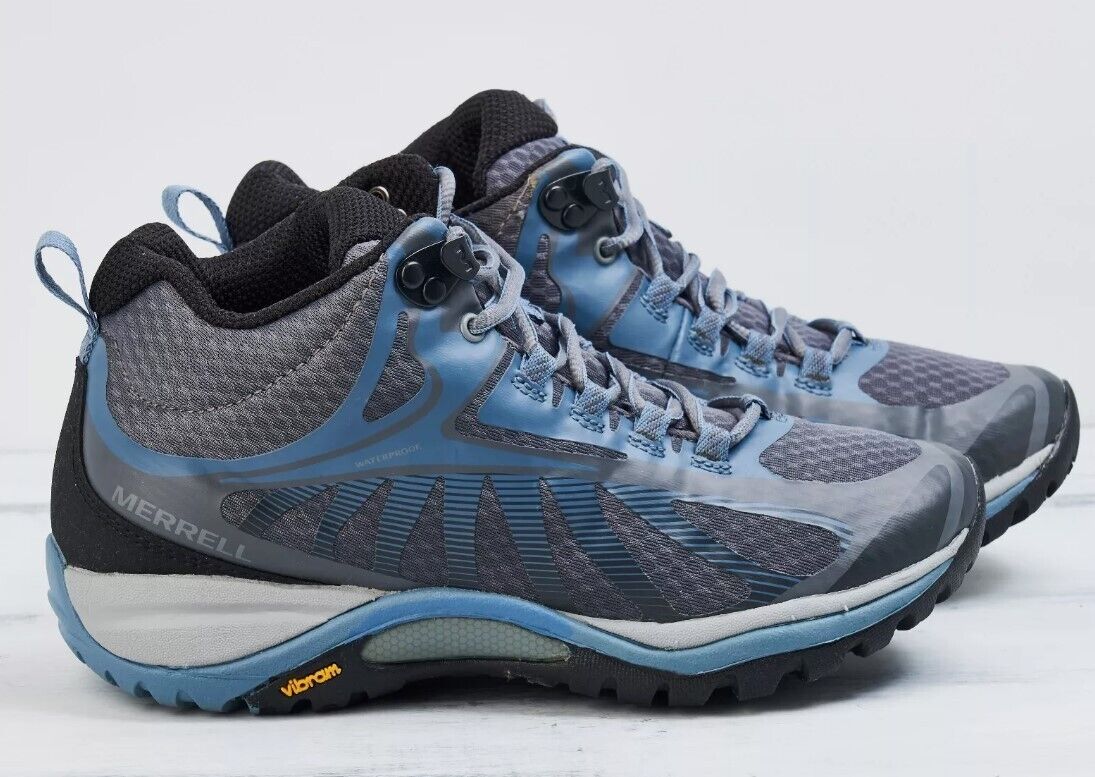 Merrell Women's Siren Edge 3 Mid Waterproof Hiking Shoe J034458 Rock/Blue - 6.5 - AllSportsWearUSA