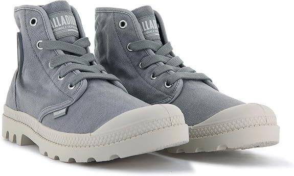 Palladium Women's Pampa Hi Boot, Vegan Canvas Lace Up  Gray Flannel BRAND NEW