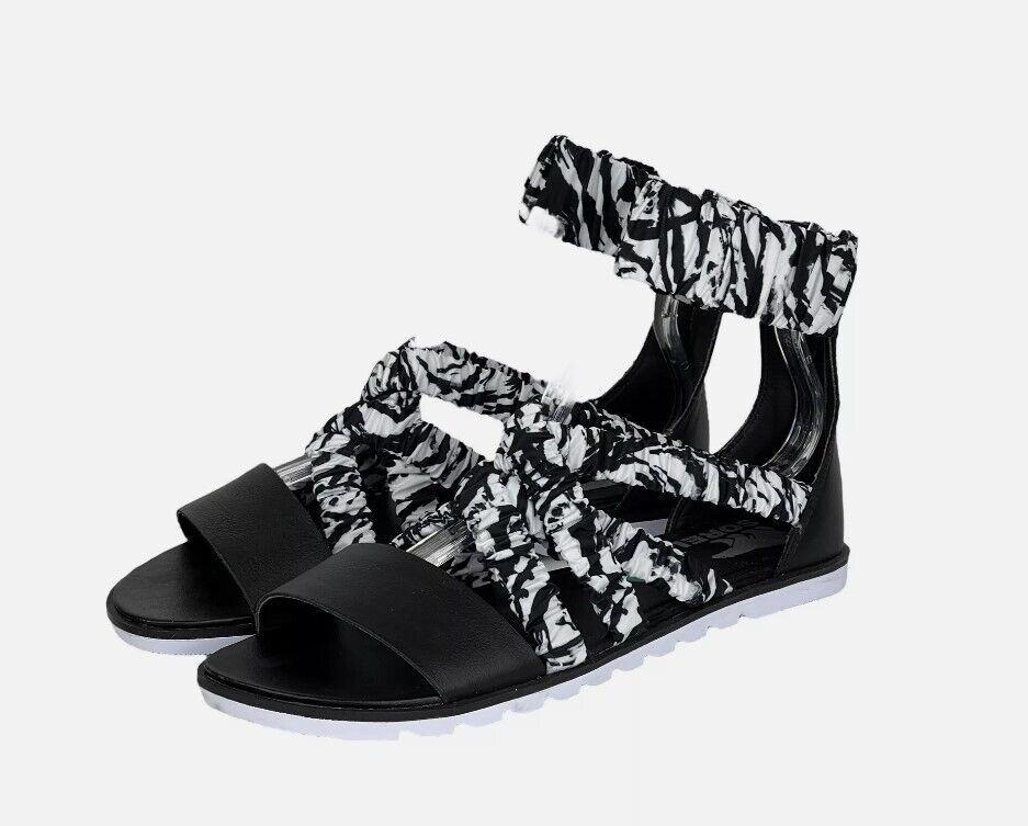 Sorel Ella II Ankle Strap Sandals White & Black Size 11 New - AllSportsWearUSA