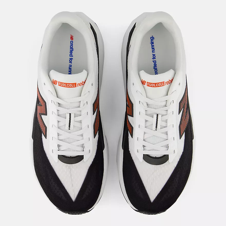 New Balance Men's Fuel Cell Rebel V5 Shoes MFCX93C White with Neo Flame