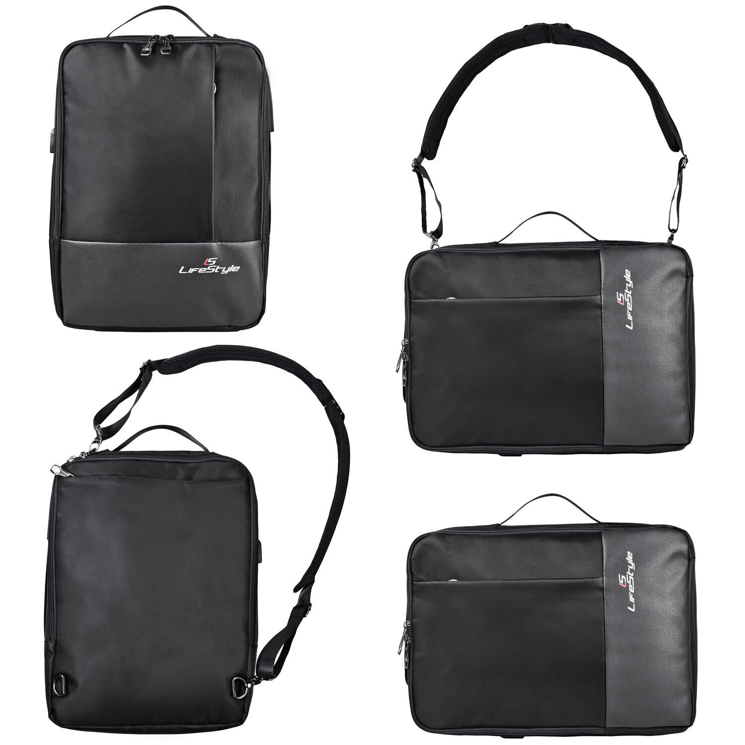 LS LifeStyle Leather 3 in 1 Backpack USB Professional Briefcase Waterproof Bag - AllSportsWearUSA