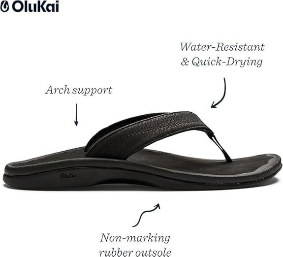 OLUKAI Ohana Sandal Women's Black 20110-4040 size9 BRAND NEW - AllSportsWearUSA