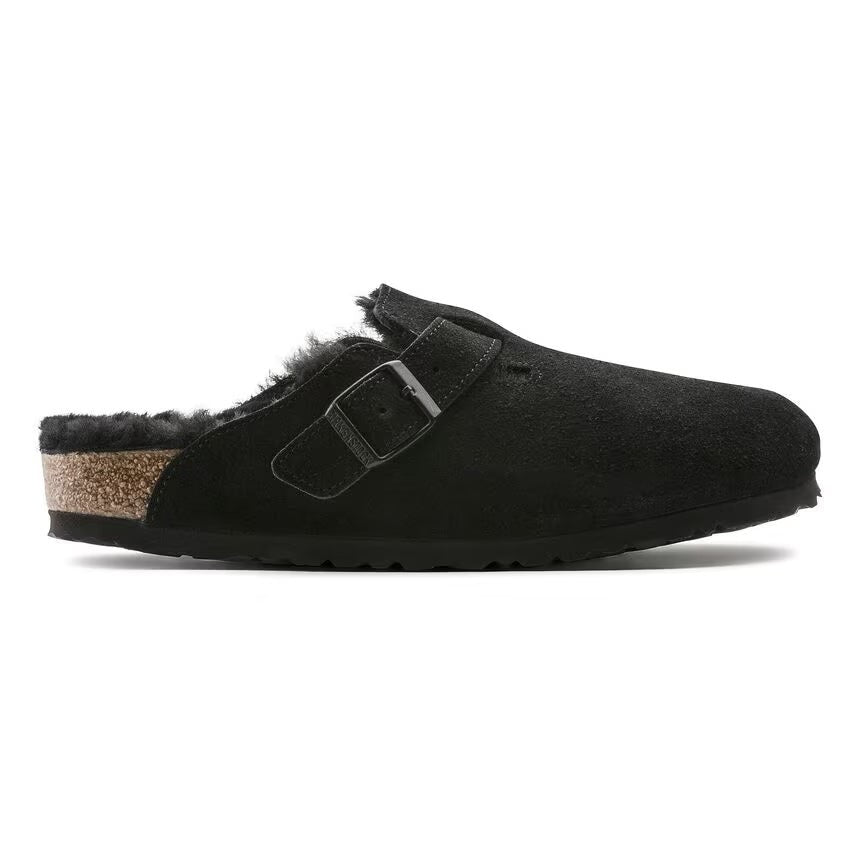 Birkenstock Boston Shearling 259881  Black Suede Leather Unisex Clogs EU 40
