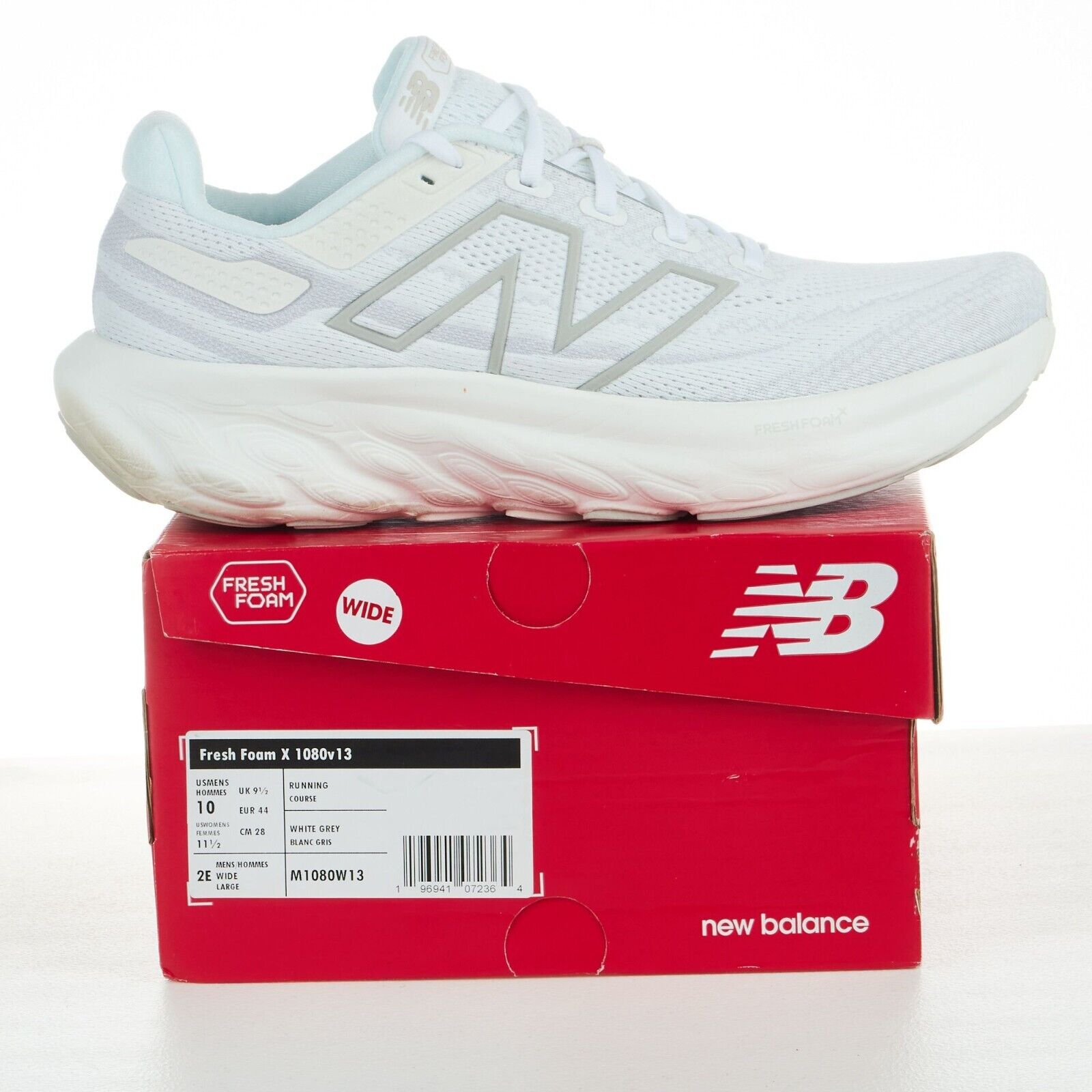 New Balance Men's Fresh Foam X 1080v13 - White/Grey (Size 10 Wide) - AllSportsWearUSA