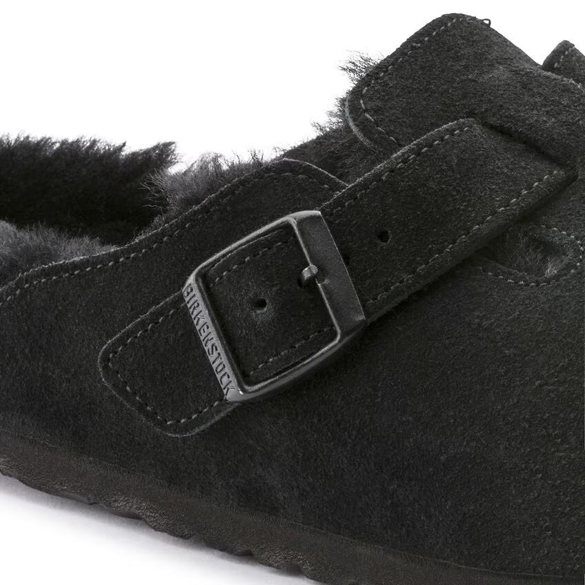 Birkenstock Boston Shearling 259881  Black Suede Leather Unisex Clogs EU 40