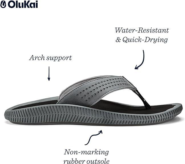 OluKai Men's Ulele 10435-6C40 Dk Shadow/Black Beach Sandals Brand New - AllSportsWearUSA