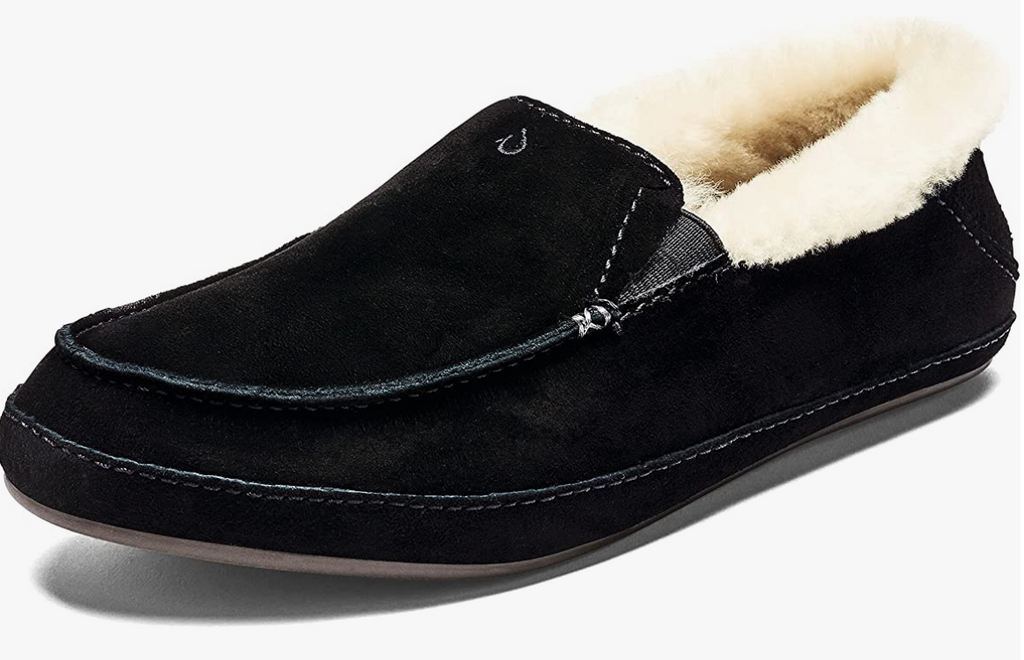 OLUKAI Ku'una Black Women's Slipper Genuine Shearling Nubuck Leather Black/Black - AllSportsWearUSA