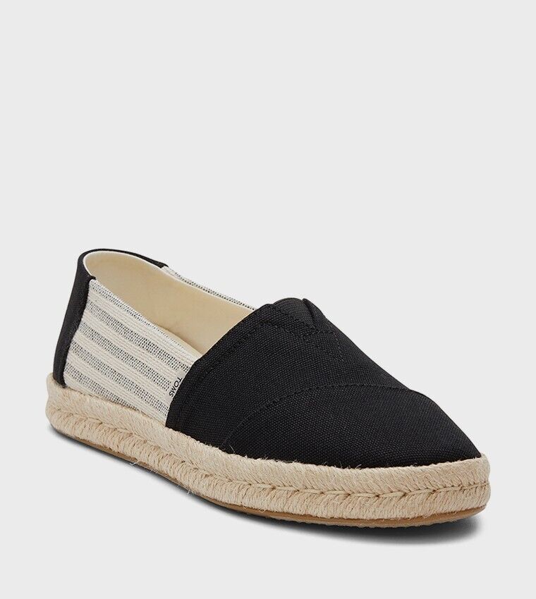 Toms ALPARGATA ROPE 2.0 Striped Detail Espadrilles Black 10020697 Brand New - AllSportsWearUSA