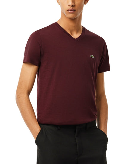 Lacoste Men’s Classic V-Neck Soft Pima Cotton Tee Shirt TH6710-BZD Bordeaux dark