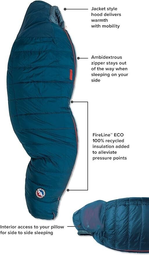 Big Agnes Sidewinder SL 35° Sleeping Bag, Men's, Long, Legion Blue Brand New - AllSportsWearUSA
