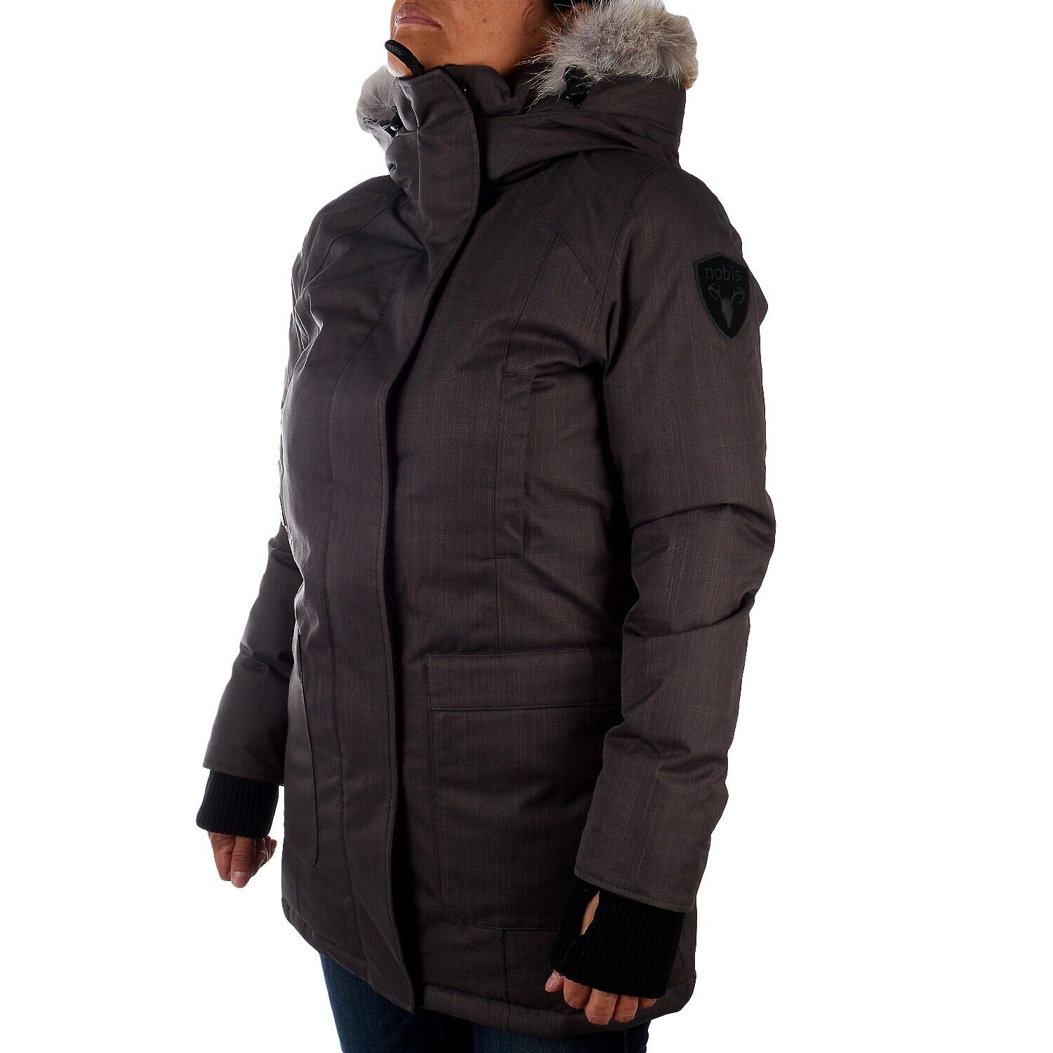 Nobis Carla Crosshatch Womens Parka Jacket Coat Steel Grey - AllSportsWearUSA