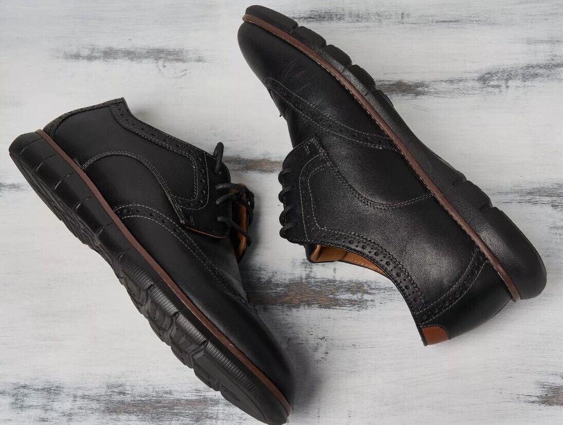 Johnston & Murphy Men's Holden Wingtip Dress Shoes Black Full Grain Leather 8.5 - AllSportsWearUSA
