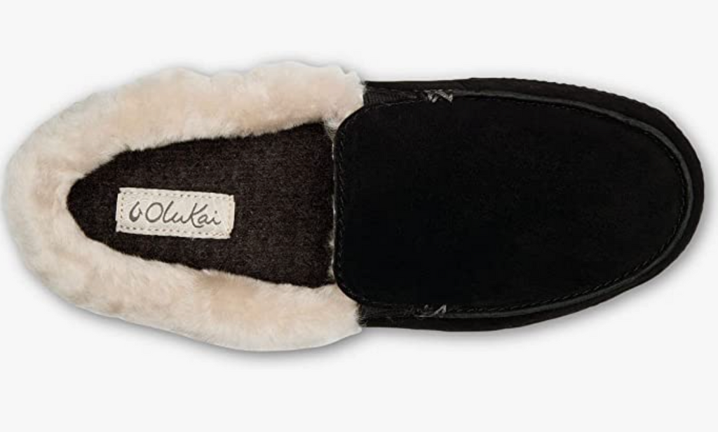 OLUKAI Ku'una Black Women's Slipper Genuine Shearling Nubuck Leather Black/Black - AllSportsWearUSA