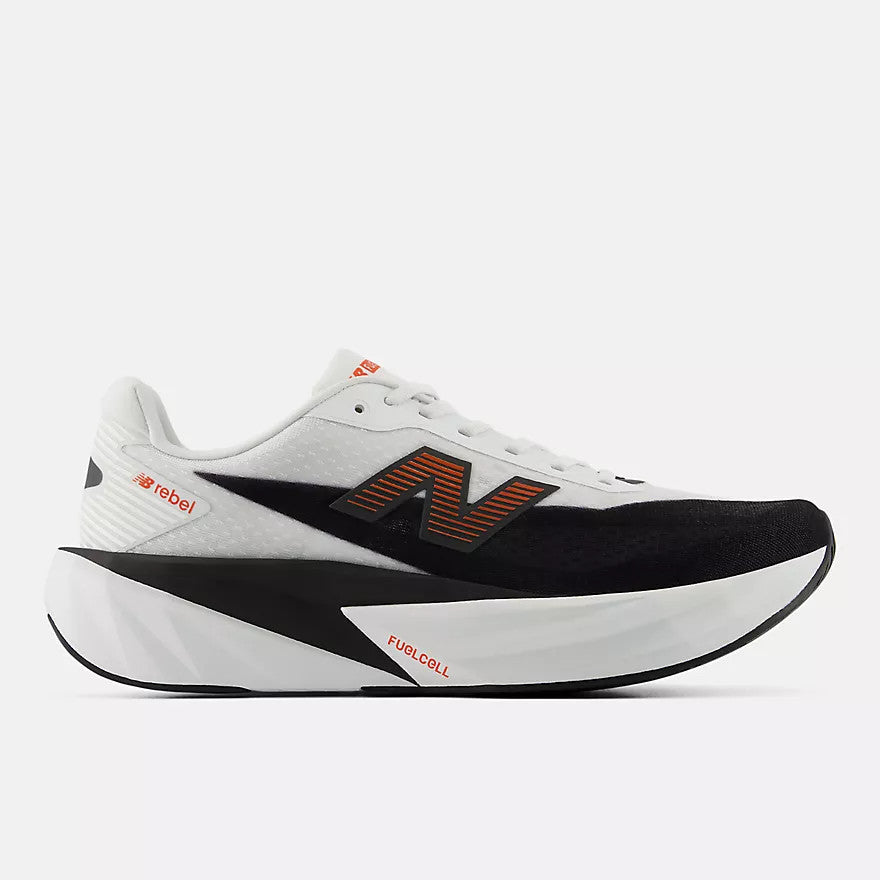 New Balance Men's Fuel Cell Rebel V5 Shoes MFCX93C White with Neo Flame