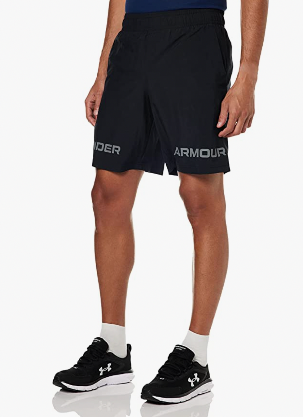 Under Armour Mens Black 001Pitch Gray Woven Graphic Wordmark Shorts - AllSportsWearUSA