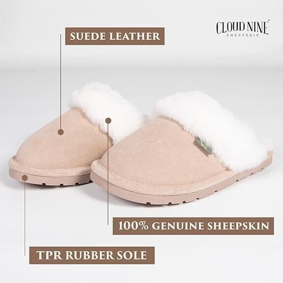 Cloud Nine Sheepskin Indoor Outdoor Scuff House Slippers for Women BRAND NEW - AllSportsWearUSA