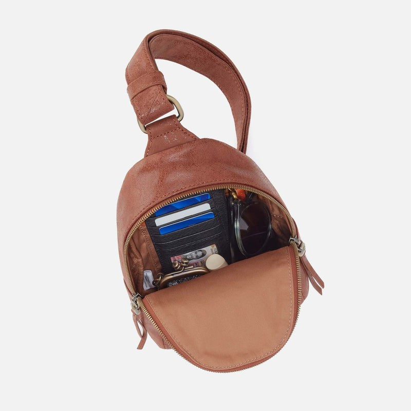 Hobo Women's Fern Sling Crossbody Buffed Leather Burnished Saddle