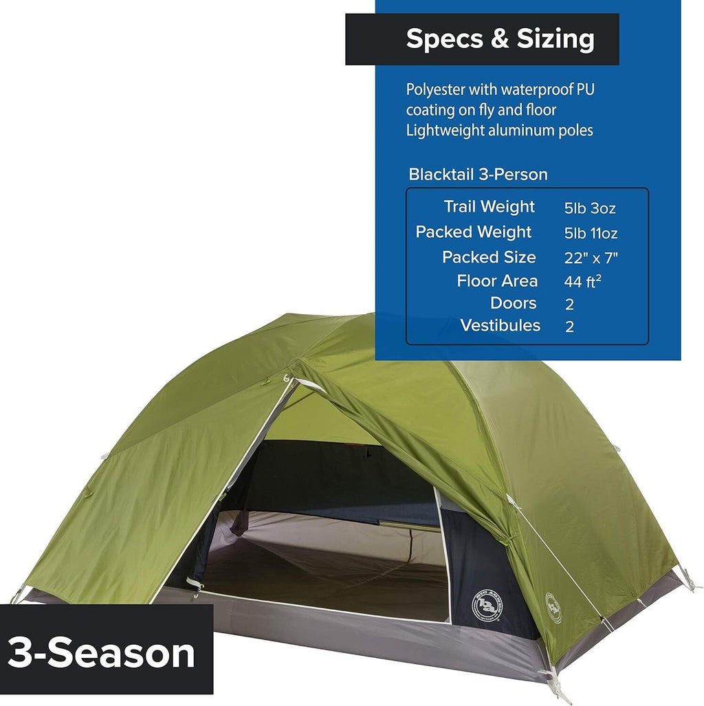 Big Agnes Blacktail Hotel TBT320 - 3Person Green Backpacking & Camping Tents New - AllSportsWearUSA