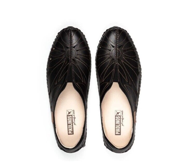 Pikolinos Casual Jerez Slip On Black Leather Loafer Flat Shoes 578-7399-BLK NEW - AllSportsWearUSA