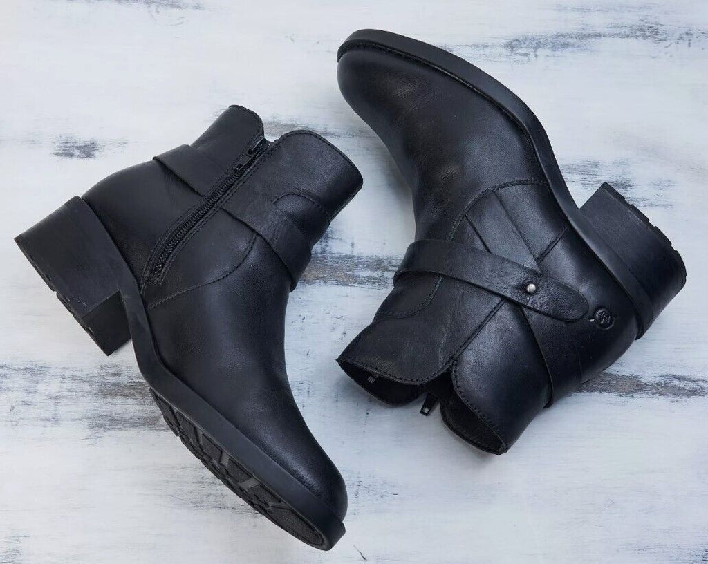 Born Women's Tori Black Leather Ankle Booties Shoes BR0042503 Medium SIZE 8 - AllSportsWearUSA