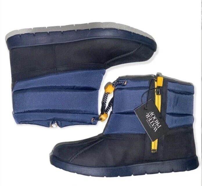 Ugg Puffer Boot Youth Navy Leather Waterproof Pull On Ankle 094485k Kids Size 1 - AllSportsWearUSA