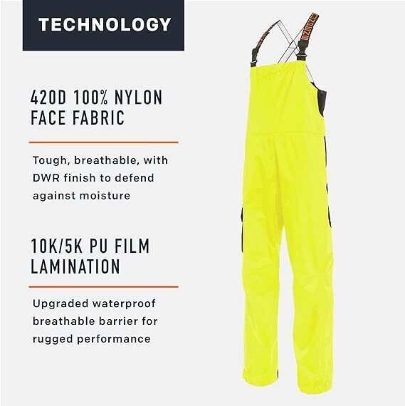 Grundens Mens Weather Watch 10362730 HiVis Yellow Fishing Bib Trouser New - AllSportsWearUSA