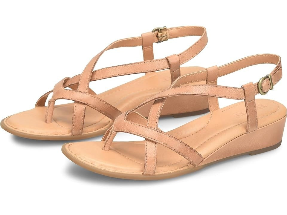 Born Sibyl BR0055702 Womens Beige Leather Hook & Loop Wedges Sandals