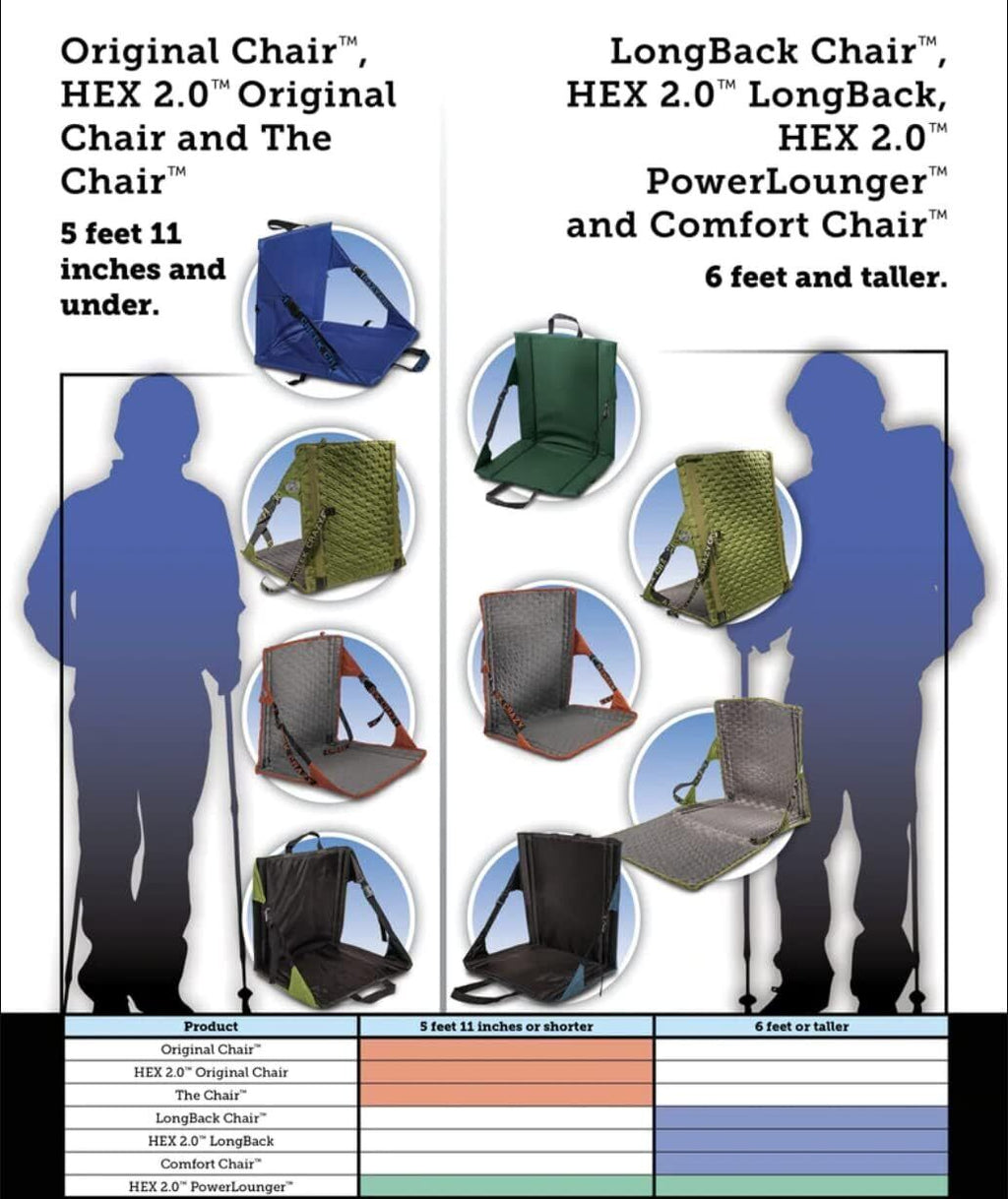 Crazy Creek Original LongBack Chair 1035-016 Black With Blue Camping Chair New - AllSportsWearUSA