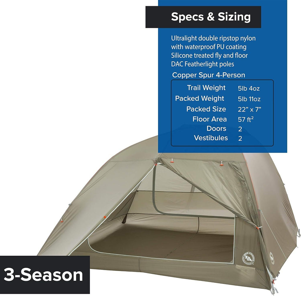 Big Agnes Copper Spur HV UL2 Olive Green 4 Person Tent Brand New - AllSportsWearUSA