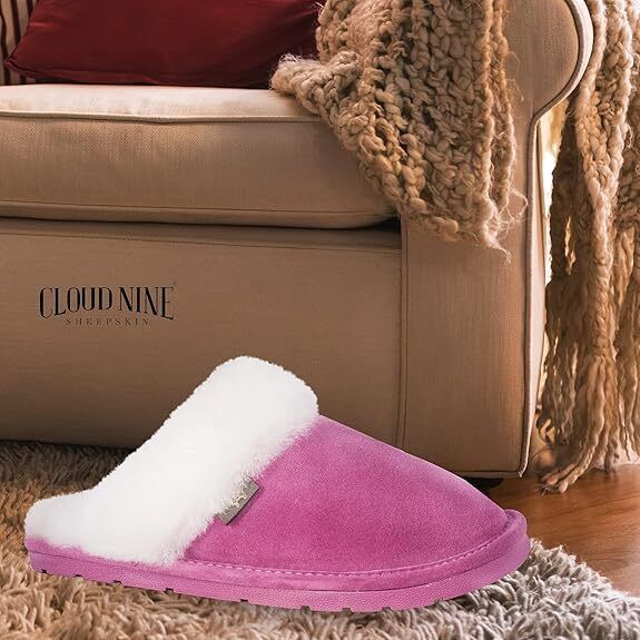 Cloud Nine Sheepskin Ladies Scuff Slip-On Slippers CNS-100-PINK BRAND NEW - AllSportsWearUSA