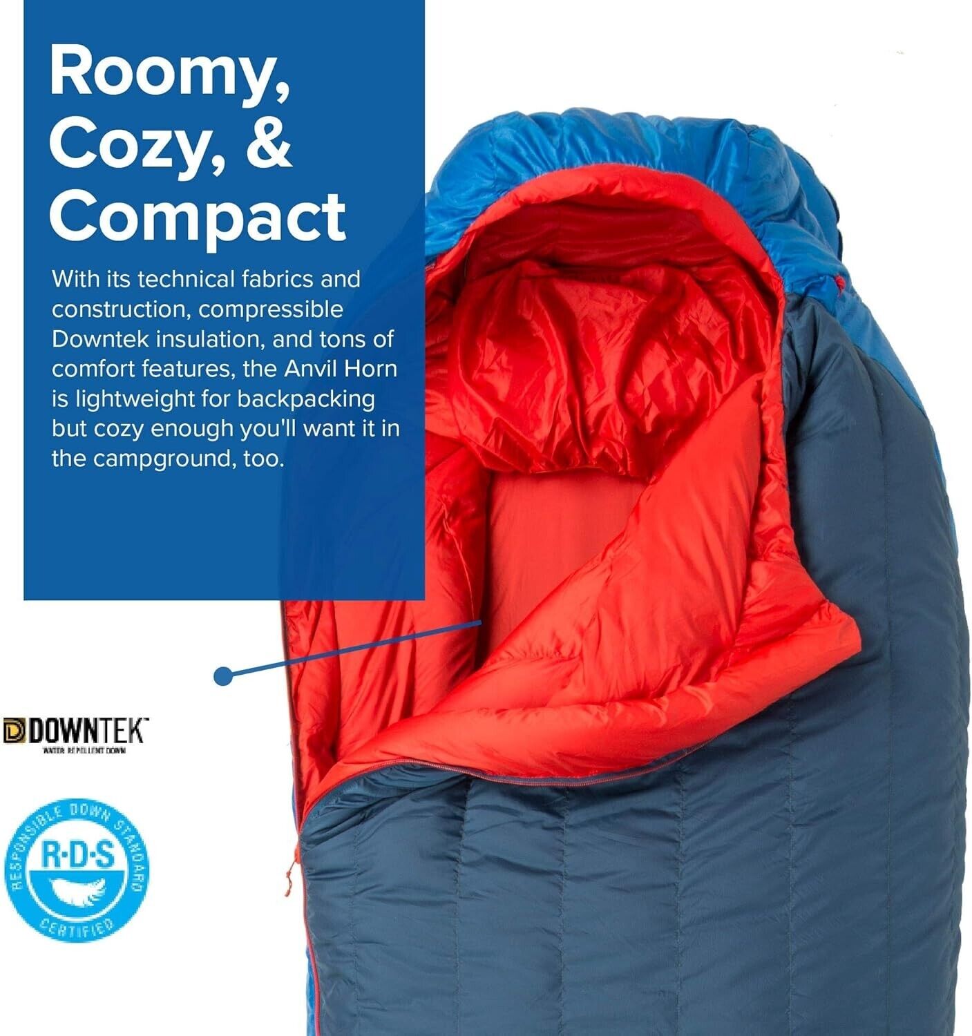 Big Agnes Anvil Horn 30 650 Downtek Sleeping Bag Color: Blue/Red BAH30RL19 NEW - AllSportsWearUSA