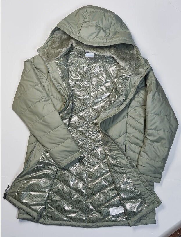 Columbia Puffer Jacket Coat Womens Black/gray Hood OMNI HEAT XL - AllSportsWearUSA