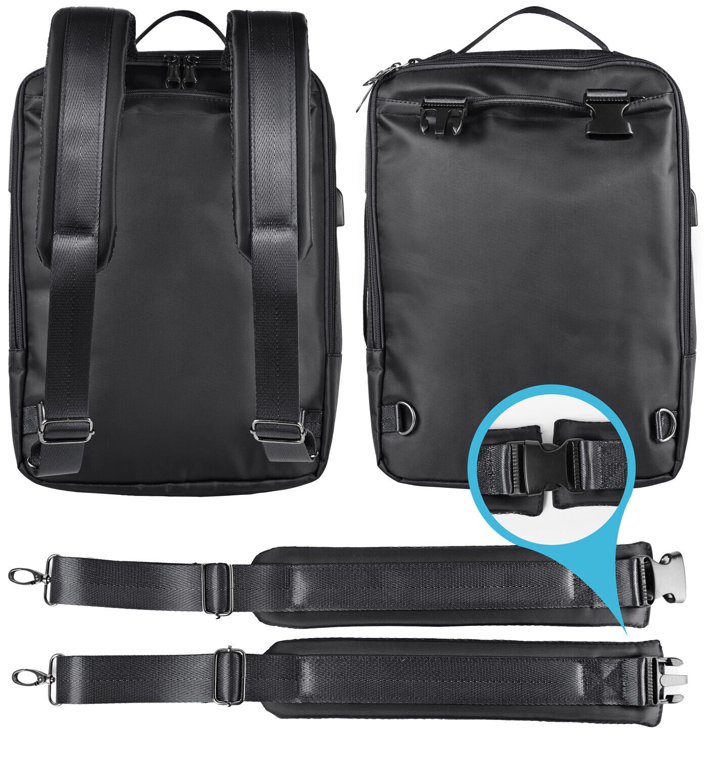 LS LifeStyle Leather 3 in 1 Backpack USB Professional Briefcase Waterproof Bag - AllSportsWearUSA