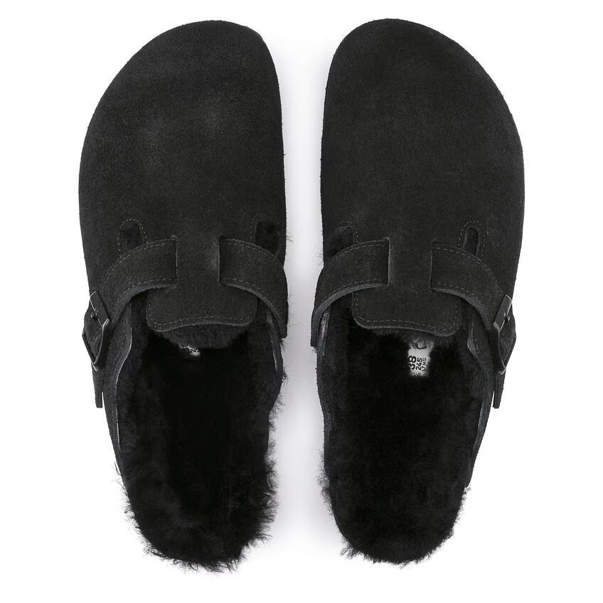 Birkenstock Boston Shearling 259881  Black Suede Leather Unisex Clogs EU 40